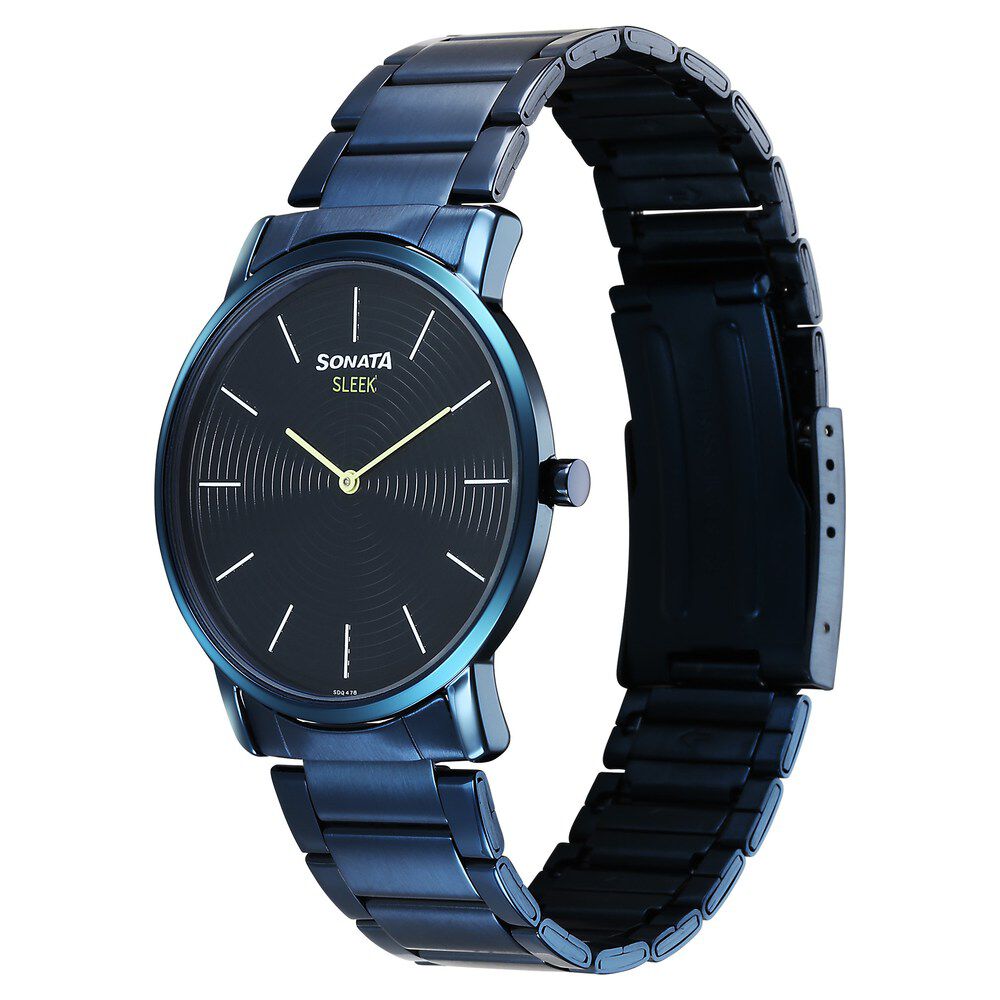 Buy Online Sonata Sleek Quartz Analog Blue Dial Blue Stainless Steel Strap Watch For Men 7152qm01 Sonata