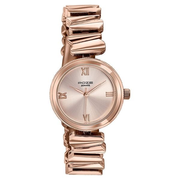 Poze By Sonata Quartz Analog Pink Dial Rose Gold Metal Strap Watch For Women - image number 2