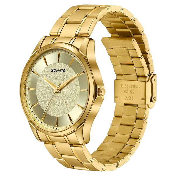 Sonata Traditional Essentials Gold Dial Gold-Tone Stainless Steel Strap Watch - image number 2