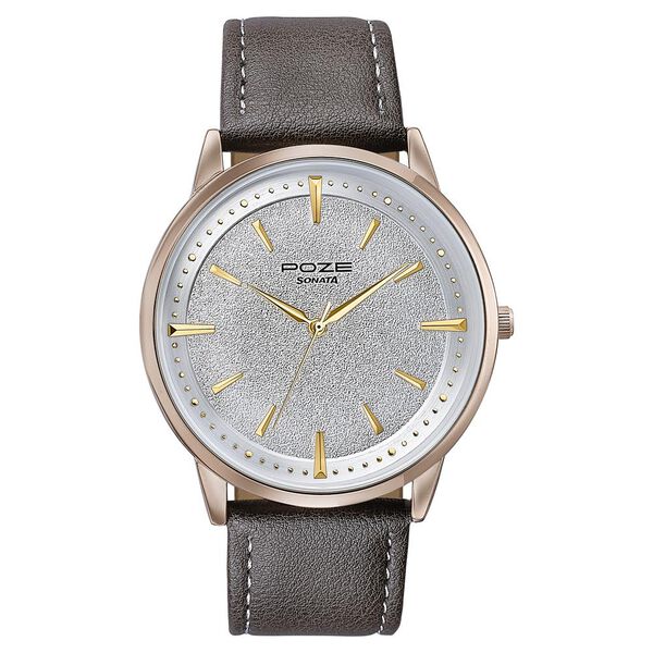 Sonata Poze Quartz Analog White Dial Leather Strap Watch For Men - image number 1
