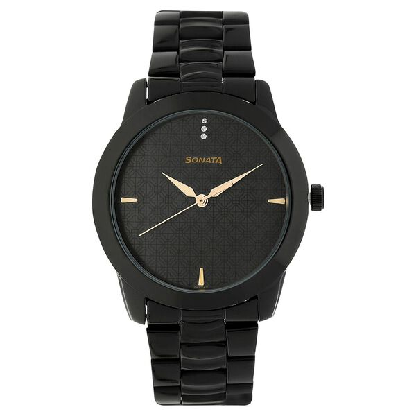 Sonata Quartz Analog Black Dial Metal Strap Watch for Men - image number 0