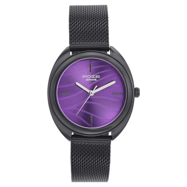Sonata Poze Quartz Analog Purple Dial Metal Strap Watch for Women - image number 1