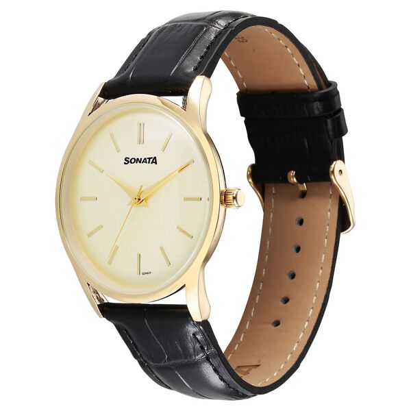 Sonata Eternia Quartz Analog Golden Dial Leather Strap Watch For Men - image number 1