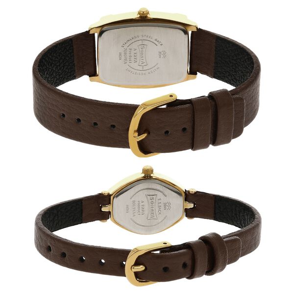Sonata Quartz Analog Champagne Dial Leather Strap Watch for Couple - image number 3