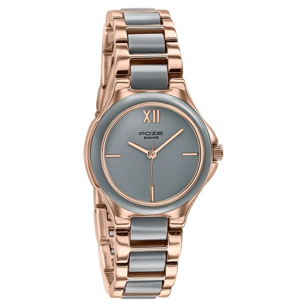 Poze By Sonata Quartz Analog Grey Dial Two Toned Metal & Plastic Strap Watch For Women - image number 2