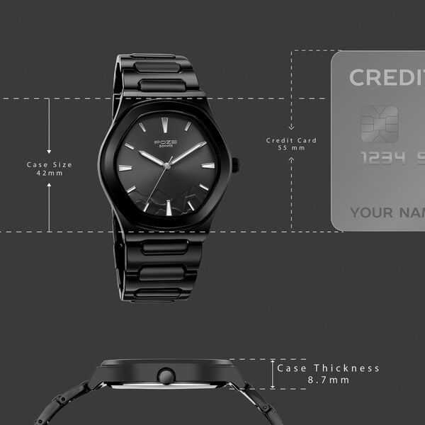 Poze By Sonata Quartz Analog Black Dial Black Metal Strap Watch For Men - image number 3