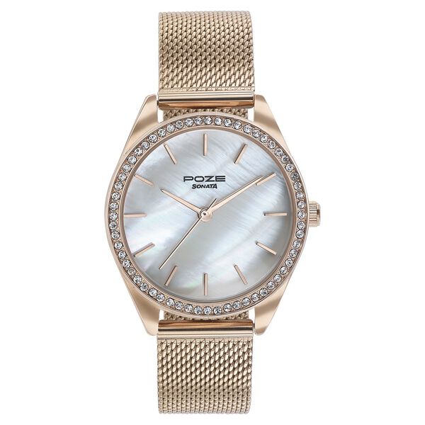Sonata Poze Quartz Analog Mother of Pearl Dial Rose Gold Color Stainless Steel Strap Watch For Women - image number 1