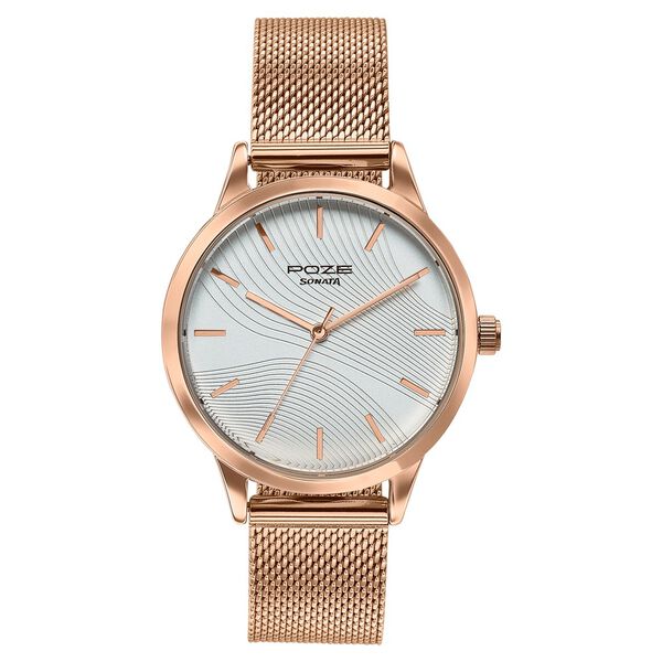 Poze By Sonata Quartz Analog White Dial Rose Gold Metal Strap Watch For Women - image number 1