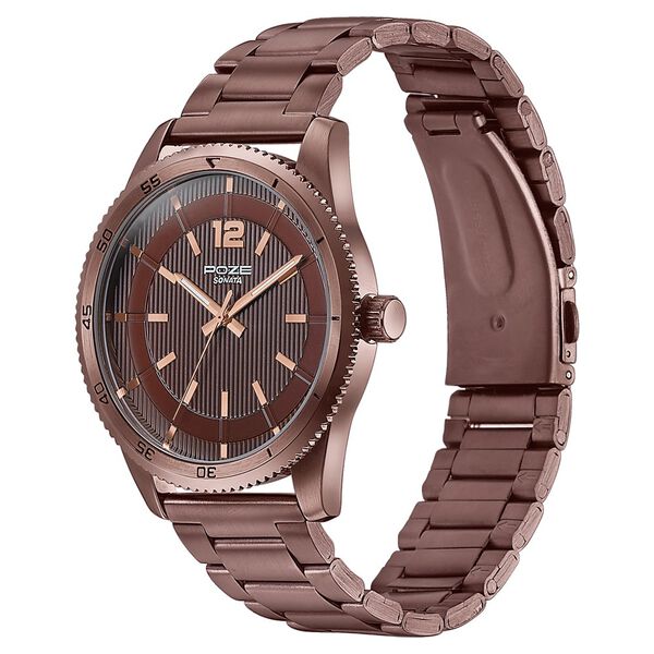 Sonata Poze Quartz Analog Brown Dial Brown Metal Strap Watch For Men - image number 2