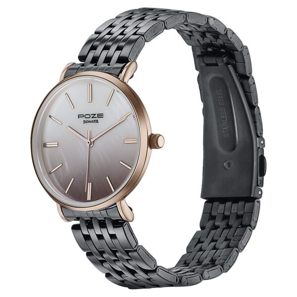 Sonata Poze Quartz Analog Mother Of Pearl Dial Grey Color Stainless Steel Strap Watch For Women - image number 3