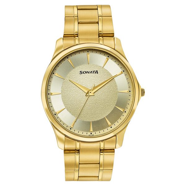 Sonata Traditional Essentials Gold Dial Gold-Tone Stainless Steel Strap Watch - image number 0