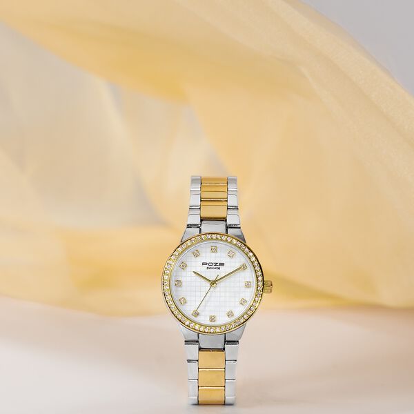 Sonata Poze Quartz Analog White Dial Two Toned Colour Stainless Steel Strap Watch For Women - image number 0