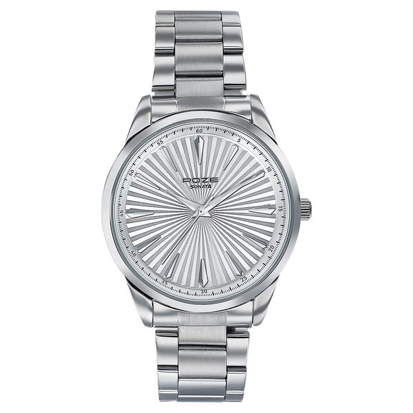 Sonata Poze Quartz Analog White Dial Metal Strap Watch For Men - image number 1