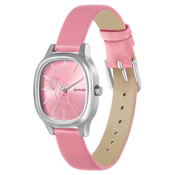 Sonata Linnea Pink Dial Women Watch With Leather Strap - image number 1