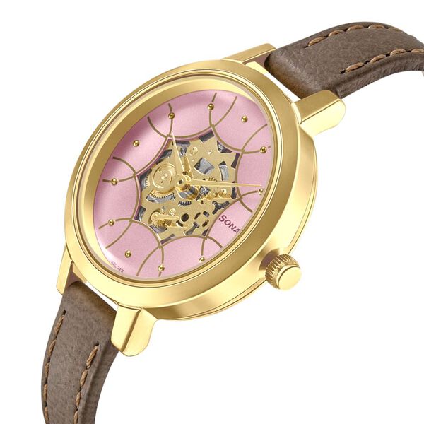 Sonata Unveil Quartz Multifunction Leather Strap Watch for Women - image number 2