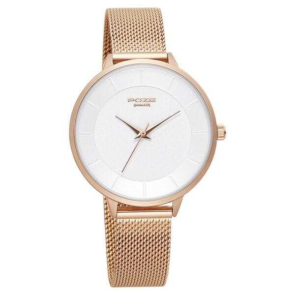 Poze by Sonata Quartz Analog White Dial Stainless Steel Strap Watch for Women - image number 1