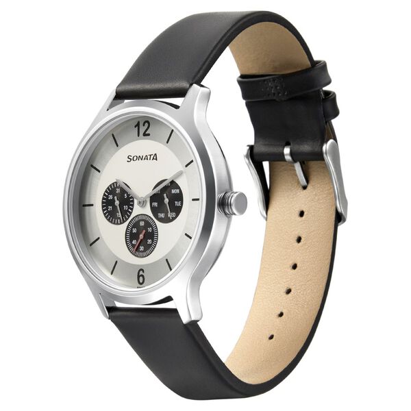 Sonata Quartz Analog Silver Dial Leather Strap Watch for Men - image number 1