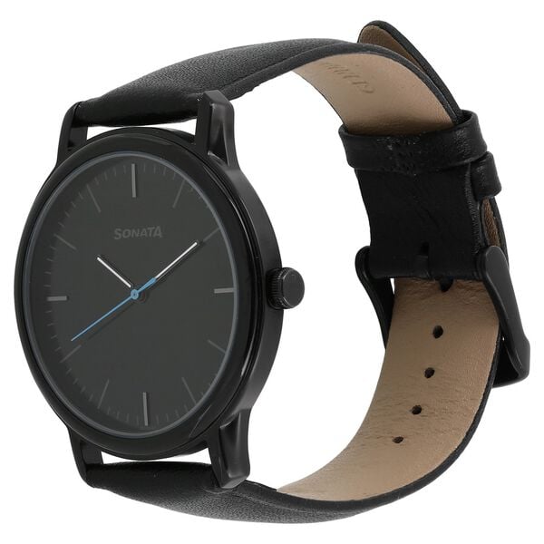 Sonata Quartz Analog Black Dial Leather Strap Watch for Men - image number 1