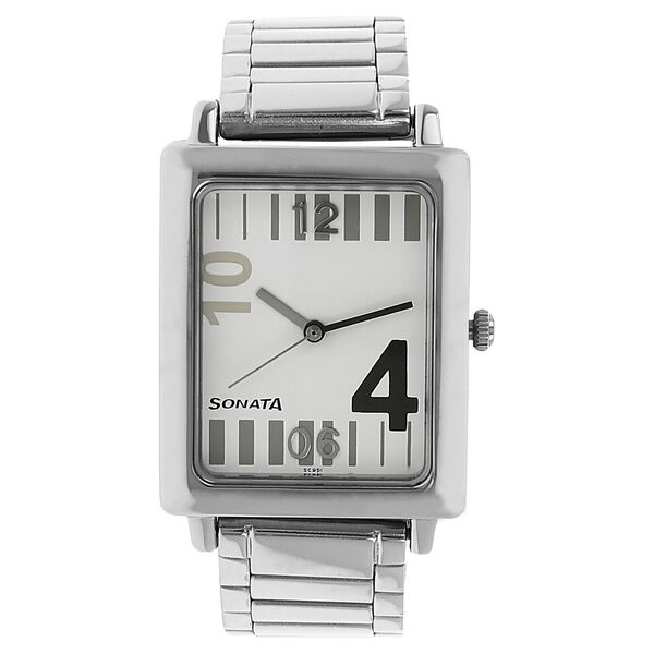 Sonata Quartz Analog White Dial Stainless Steel Strap Watch for Men - image number 0