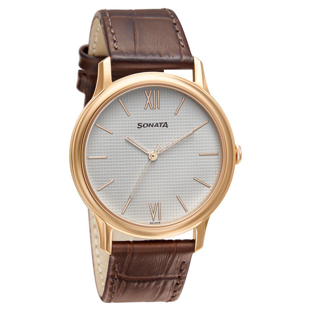 Buy Online Sonata Quartz Analog White Dial Leather Strap Watch for Men nr7128wl02 Sonata