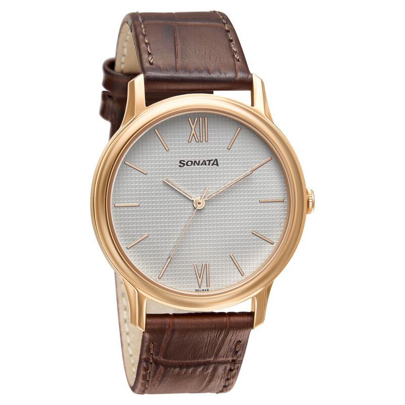 Buy Online Sonata Quartz Analog White Dial Leather Strap Watch for