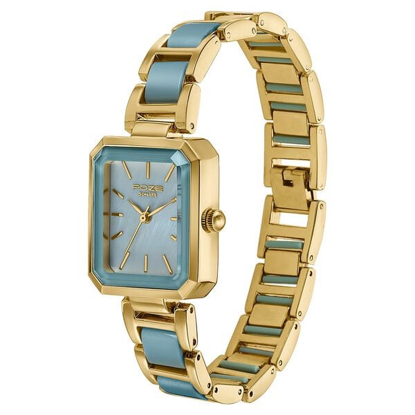 Poze Poze Quartz Analog Blue Dial Two Toned Metal & Plastic Strap Watch For Women - image number 4
