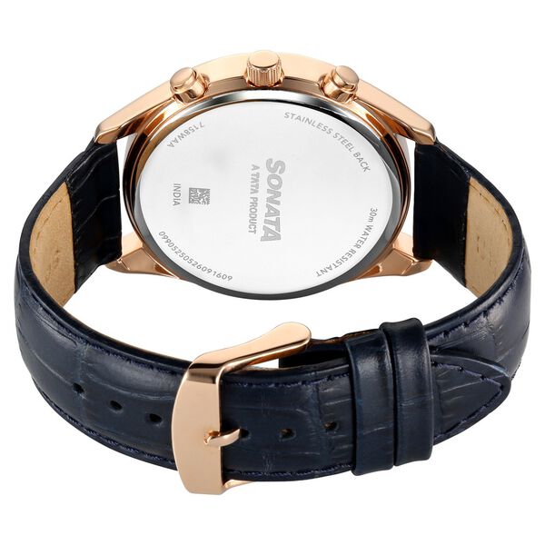 Sonata Summit Quartz Multifunction Blue Dial Blue Leather Strap Watch For Men - image number 6