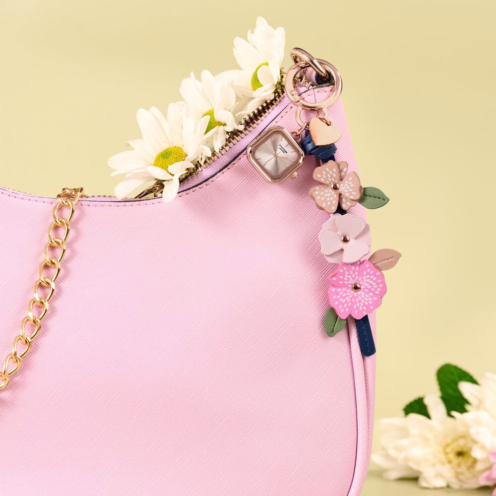 Key Chain Watch By Sonata Quartz Analog Rose Gold Dial Pink Leather Key Chain Strap Watch For Women-image-41