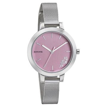 Sonata Silver Lining Pink Dial Women Watch With Stainless Steel Strap
