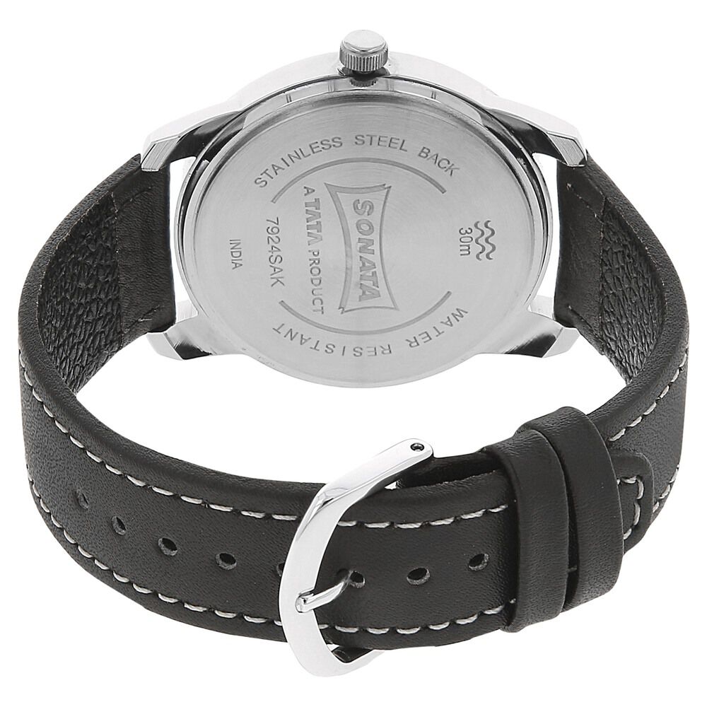 Buy Online Sonata Quartz Analog White Dial Leather Strap Watch for Men nm7924sl03 Sonata