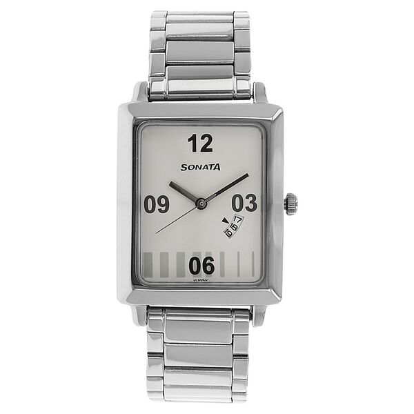 Sonata Quartz Analog White Dial Stainless Steel Strap Watch for Men - image number 0