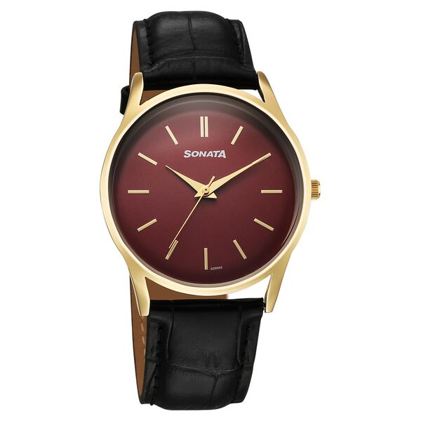 Sonata Eternia Quartz Analog Maroon Dial Leather Strap Watch For Men - image number 0