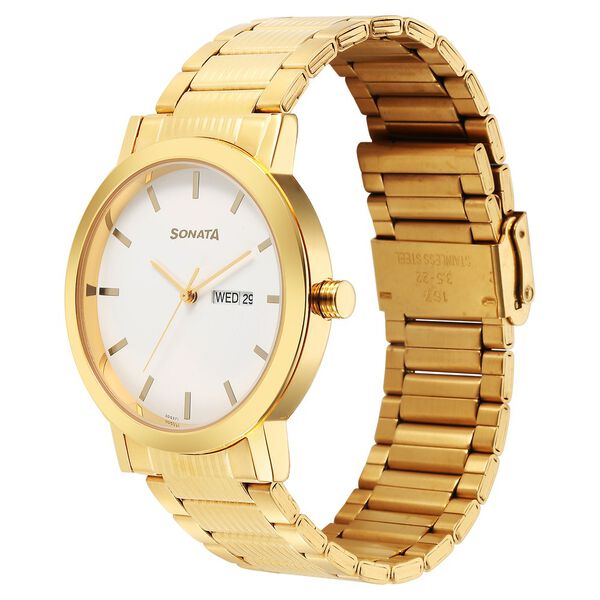 Sonata Utsav Quartz Analog with Day and Date White Dial Stainless Steel Strap Watch for Men - image number 1