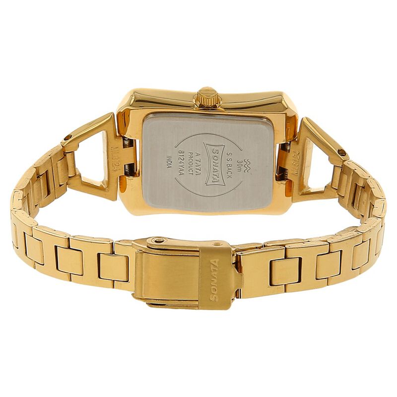 Sonata Quartz Analog Golden Dial Stainless Steel Strap Watch for Women - image number 3