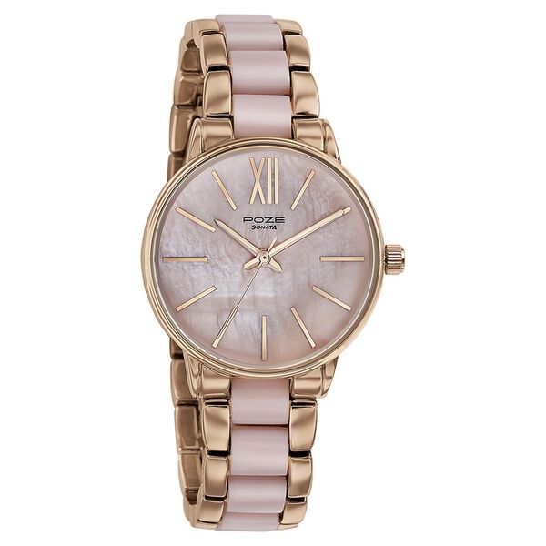 Sonata Poze Quartz Analog Mother Of Pearl Dial Metal & Plastic Strap Watch for Women - image number 2