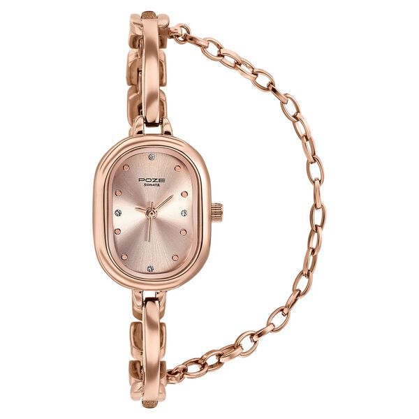 Poze By Sonata Quartz Analog Pink Dial Rose Gold Metal Strap Watch For Women - image number 2