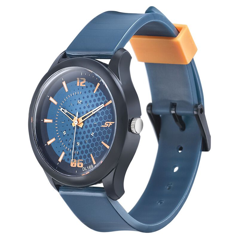 SF Quartz Analog Blue Dial PU Strap Watch for Men