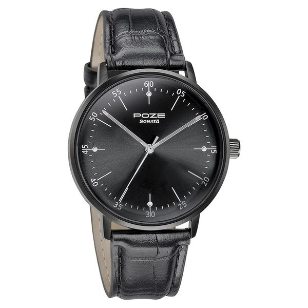 Sonata Poze Quartz Analog Black Dial Leather Strap Watch for Men - image number 2