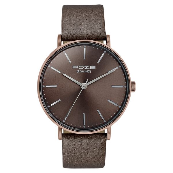 Sonata Poze Quartz Analog Brown Dial Leather Strap Watch for Men - image number 1