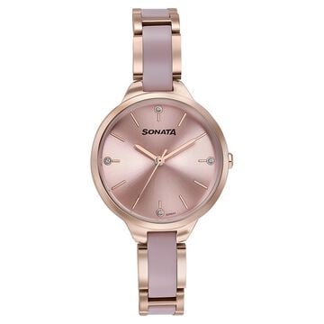 Sonata Wedding Edit Quartz Analog Pink Dial Stainless Steel With Acetate Strap Watch For Women