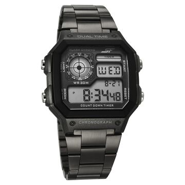Sonata Hexa Digital Black Dial Grey Color Stainless Steel Strap Watch For Unisex