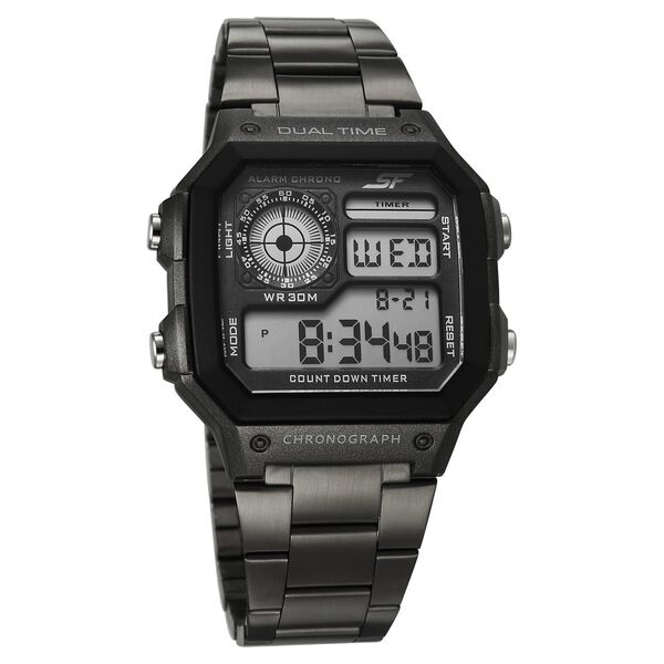 Sonata Hexa Digital Black Dial Grey Color Stainless Steel Strap Watch For Unisex - image number 0