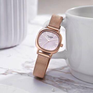 Sonata Poze Quartz Analog Pink Dial Mesh Strap Watch for Women