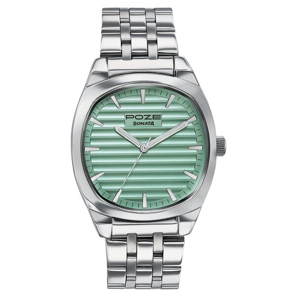 Poze By Sonata Quartz Analog Green Dial Silver Metal Strap Watch For Men - image number 1