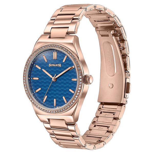 Sonata Jashn Quartz Analog Blue Dial Rose Gold Metal Strap Watch For Women - image number 2
