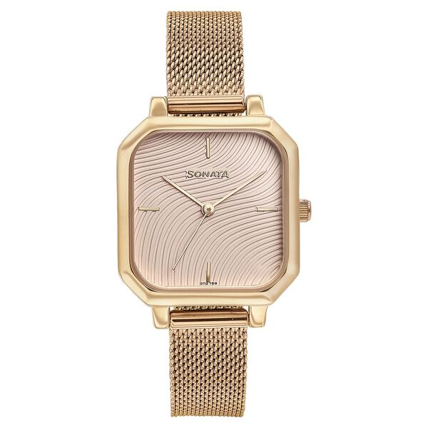 Sonata Modern Edit Quartz Analog Pink Dial Rose Gold Stainless Steel Strap Watch For Women - image number 0