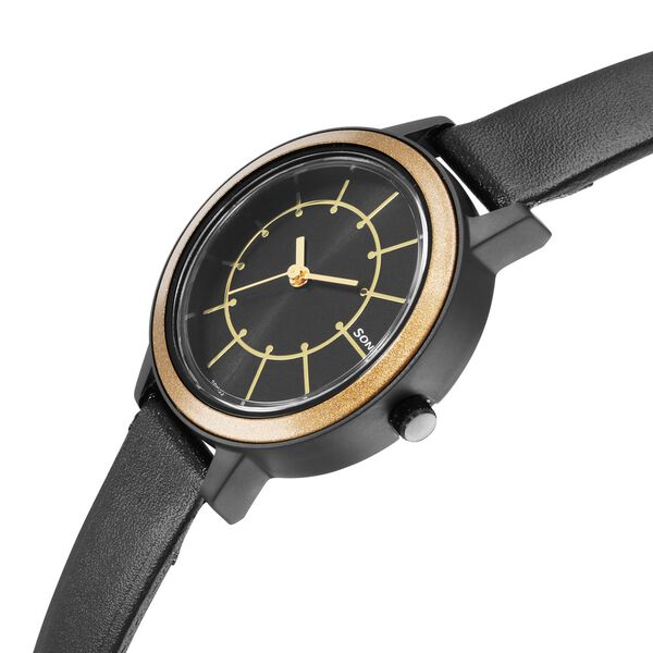 Sonata Pop Black Dial Women Watch With Leather Strap - image number 2