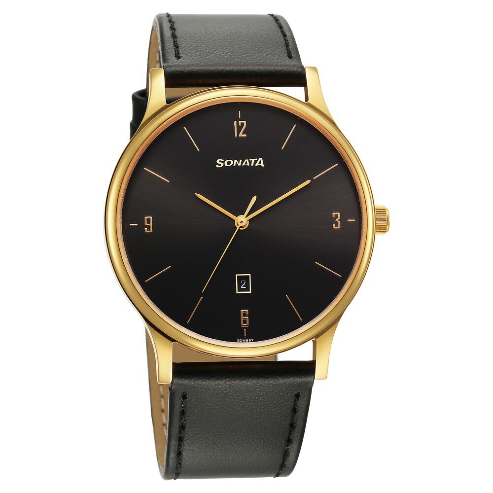 Sonata Quartz Analog with Date Black Dial Watch for Men
