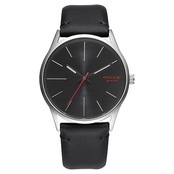 Poze by Sonata Quartz Analog Black Dial PU Leather Strap Watch for Men - image number 0