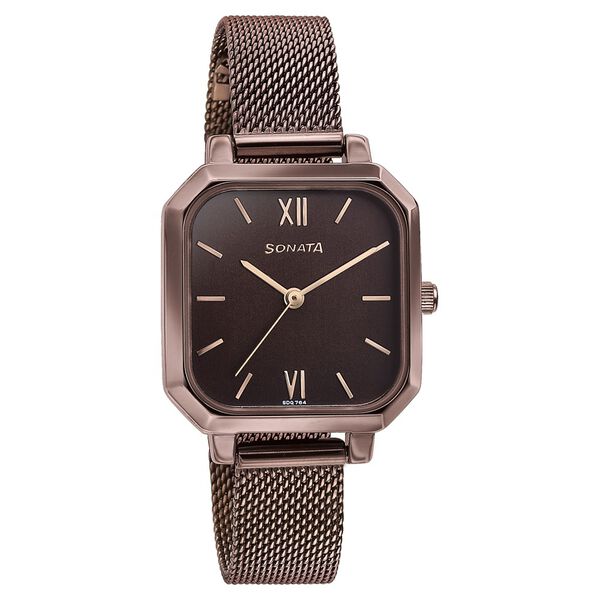 Sonata Modern Edit Quartz Analog Brown Dial Brown Stainless Steel Strap Watch For Women - image number 1